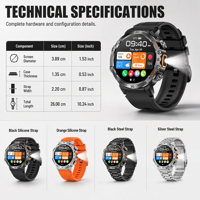 🏔️ Outdoor Smartwatch – Rugged, LED Flashlight & Bluetooth Calling – For Sports, Fitness & Adventure 🔦