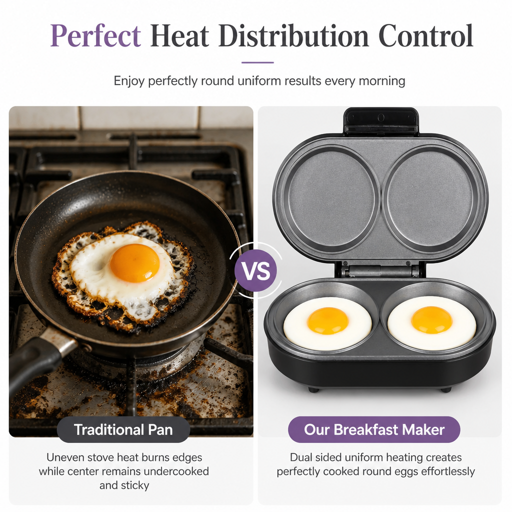 🍳 Smart Dual Breakfast Maker - Double Cooking Non-Stick Burger & Egg Press ⚡