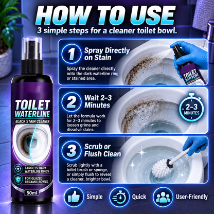 Toilet flush cleaner removes black stains and scale from the waterline and stubborn dirt.