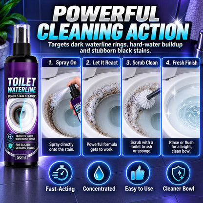 Toilet flush cleaner removes black stains and scale from the waterline and stubborn dirt.