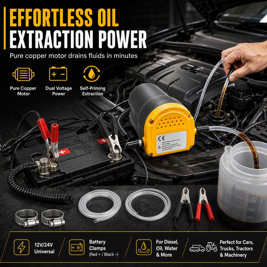 🔧 12V/24V Electric Oil Transfer Pump – Self-Priming Fluid Extractor ⚡