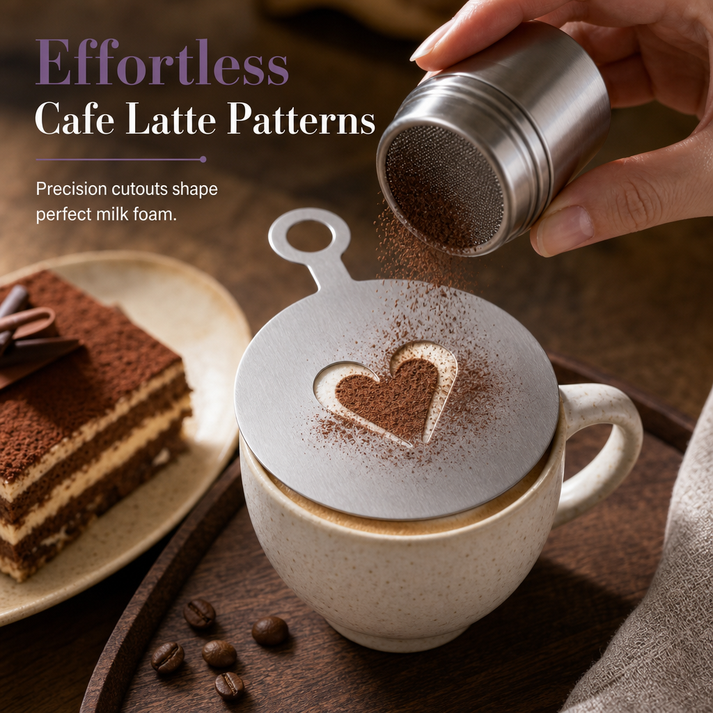 ☕ Stainless Steel Coffee Latte Art Stencil Template - Precision Powder Duster Mold 🍰