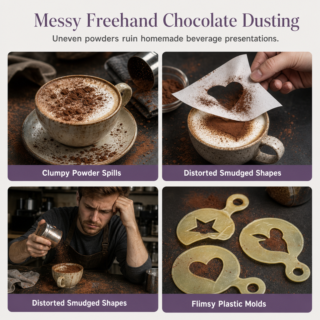 ☕ Stainless Steel Coffee Latte Art Stencil Template - Precision Powder Duster Mold 🍰