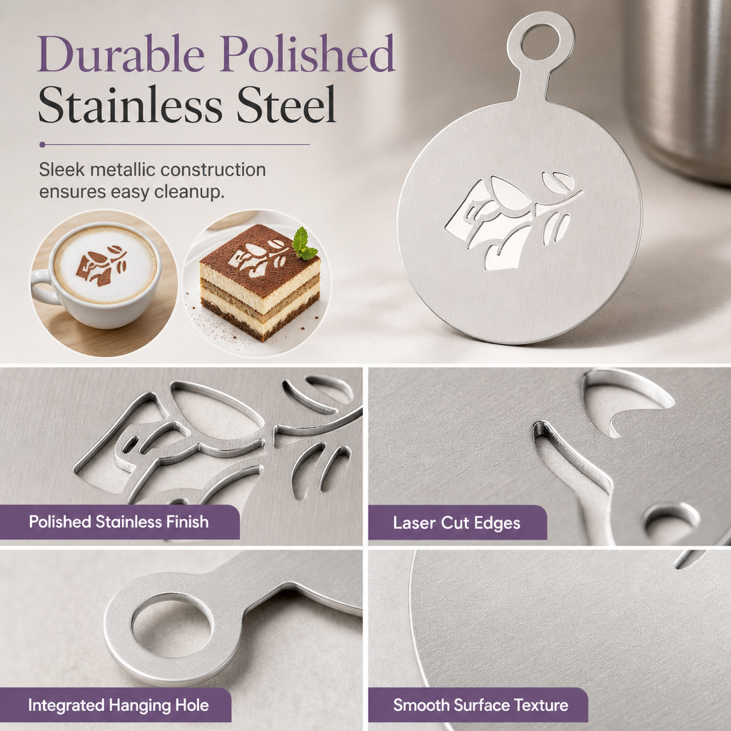 ☕ Stainless Steel Coffee Latte Art Stencil Template - Precision Powder Duster Mold 🍰
