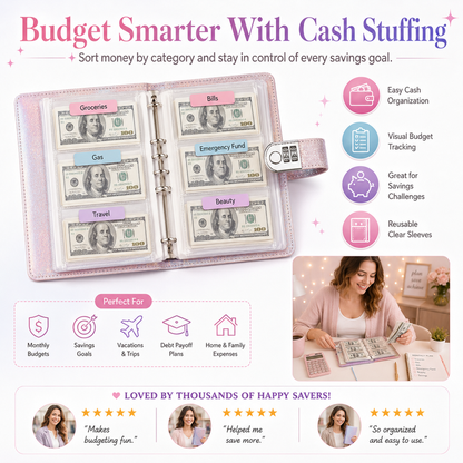 🎄 Christmas Pre-Order: 50% OFF!! ✨ SparkleLock Cash Stuffing Binder with 3-Digit Combination Lock — 100-Envelope Cash Stuffing Budget Book 💖