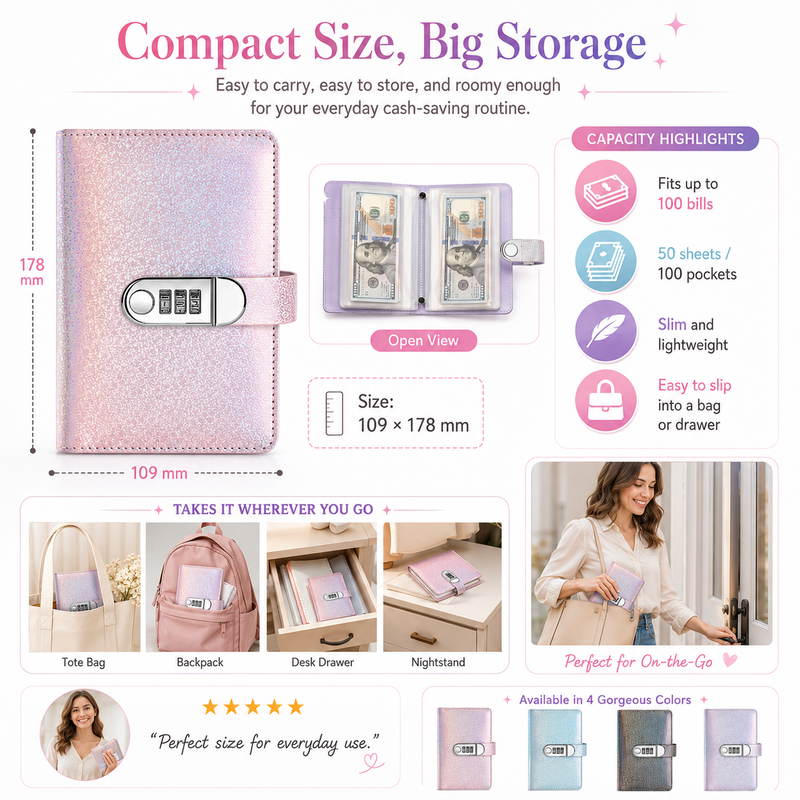 🎄 Christmas Pre-Order: 50% OFF!! ✨ SparkleLock Cash Stuffing Binder with 3-Digit Combination Lock — 100-Envelope Cash Stuffing Budget Book 💖