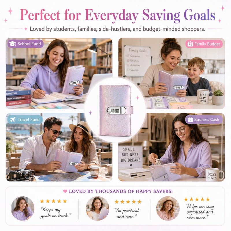🎄 Christmas Pre-Order: 50% OFF!! ✨ SparkleLock Cash Stuffing Binder with 3-Digit Combination Lock — 100-Envelope Cash Stuffing Budget Book 💖