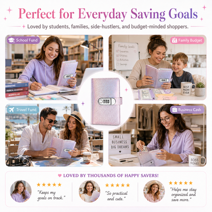 🎄 Christmas Pre-Order: 50% OFF!! ✨ SparkleLock Cash Stuffing Binder with 3-Digit Combination Lock — 100-Envelope Cash Stuffing Budget Book 💖