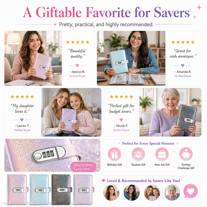 🎄 Christmas Pre-Order: 50% OFF!! ✨ SparkleLock Cash Stuffing Binder with 3-Digit Combination Lock — 100-Envelope Cash Stuffing Budget Book 💖