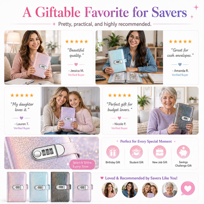 🎄 Christmas Pre-Order: 50% OFF!! ✨ SparkleLock Cash Stuffing Binder with 3-Digit Combination Lock — 100-Envelope Cash Stuffing Budget Book 💖