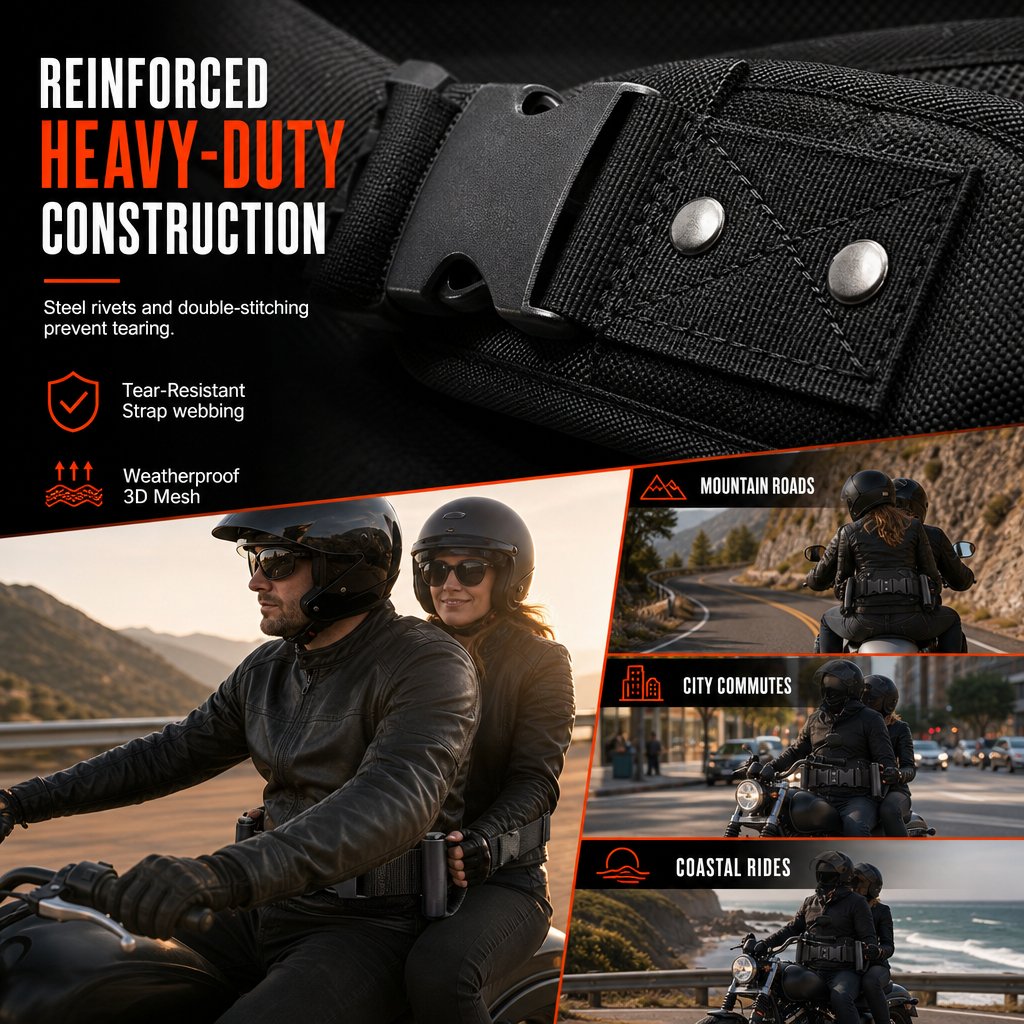 🏍️✋ Adjustable Passenger Grip Belt – Reinforced Rear Handle Strap for Motorcycle & Powersports Riding
