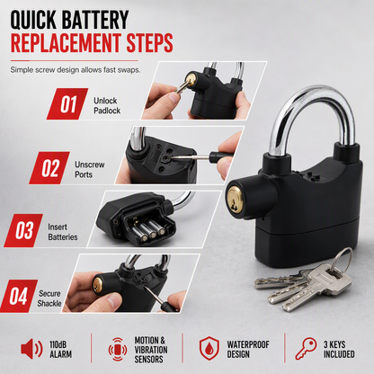 🚨🔒 Heavy-Duty Alarm Security Lock – Aluminum Alloy Anti-Theft Protection for Gates, Bikes & Storage