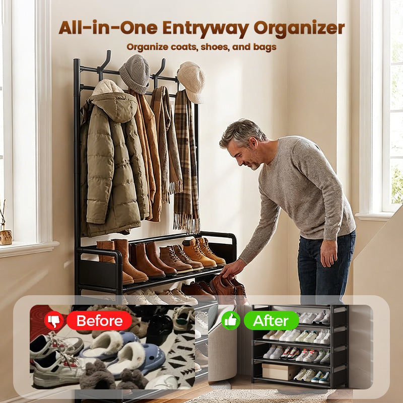 🎄LIMITED-TIME 50% OFF! ⏰Multi-Functional Entryway Shoe & Coat Rack