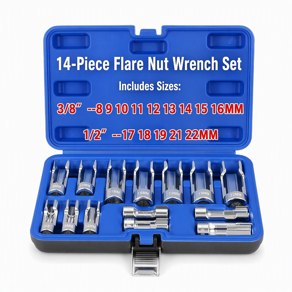 🔥50% OFF🔧9-Piece Flare Nut Socket Set – Slotted Oxygen Sensor & Diesel Injector Line Sockets, The Workshop Kit That Makes Awkward Auto Repairs Easier 🛠️