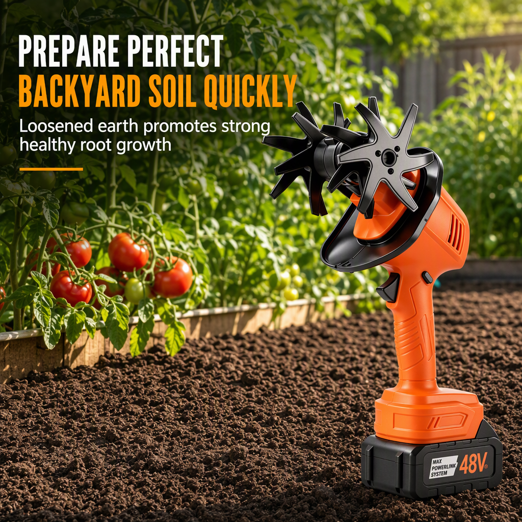 🌱 50% OFF NOW! 🔋 Cordless Mini Tiller – 21V Lithium Battery, Manganese Steel Blades & Ergonomic Grip – Portable Garden Soil Loosener & Weeder 🏡