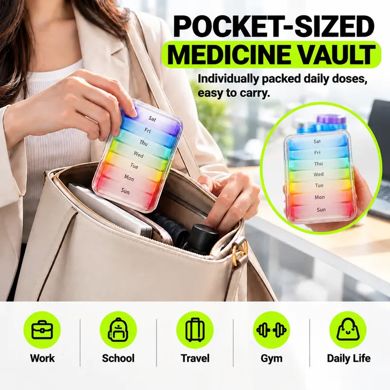 💊 Detachable Weekly Rainbow Pill Organizer - Moisture Proof Vitamin Case 🌈