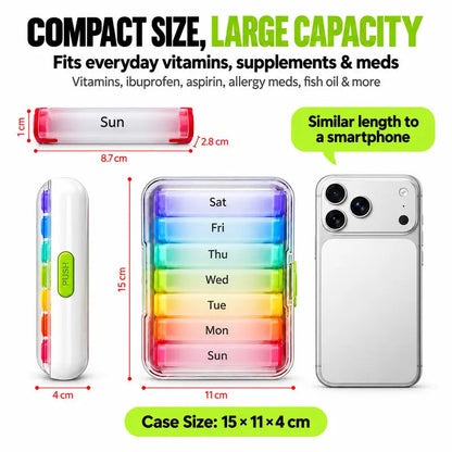 💊 Detachable Weekly Rainbow Pill Organizer - Moisture Proof Vitamin Case 🌈