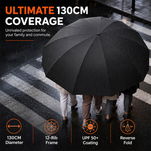 ☂️50% OFF! Extra-Large Reverse Folding Umbrella – 125cm Canopy, 12-Rib Windproof Design & UPF50+ Sun Protection