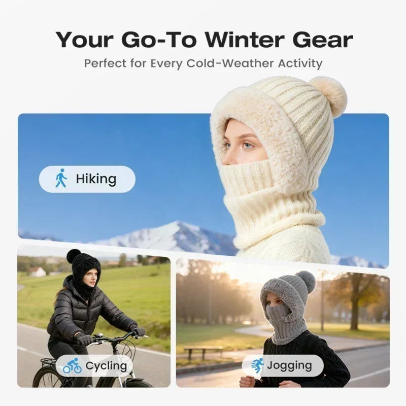 🎉🎁70% OFF!!!-Ready for Winter!!!❄️✨Women’s 3-in-1 Fleece-Lined Knit Balaclava Hat with Scarf & Face Cover🧣