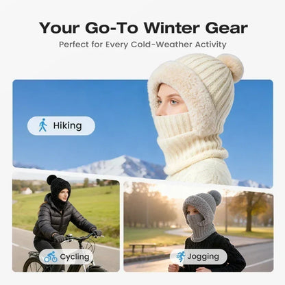 🎉🎁70% OFF!!!-Ready for Winter!!!❄️✨Women’s 3-in-1 Fleece-Lined Knit Balaclava Hat with Scarf & Face Cover🧣