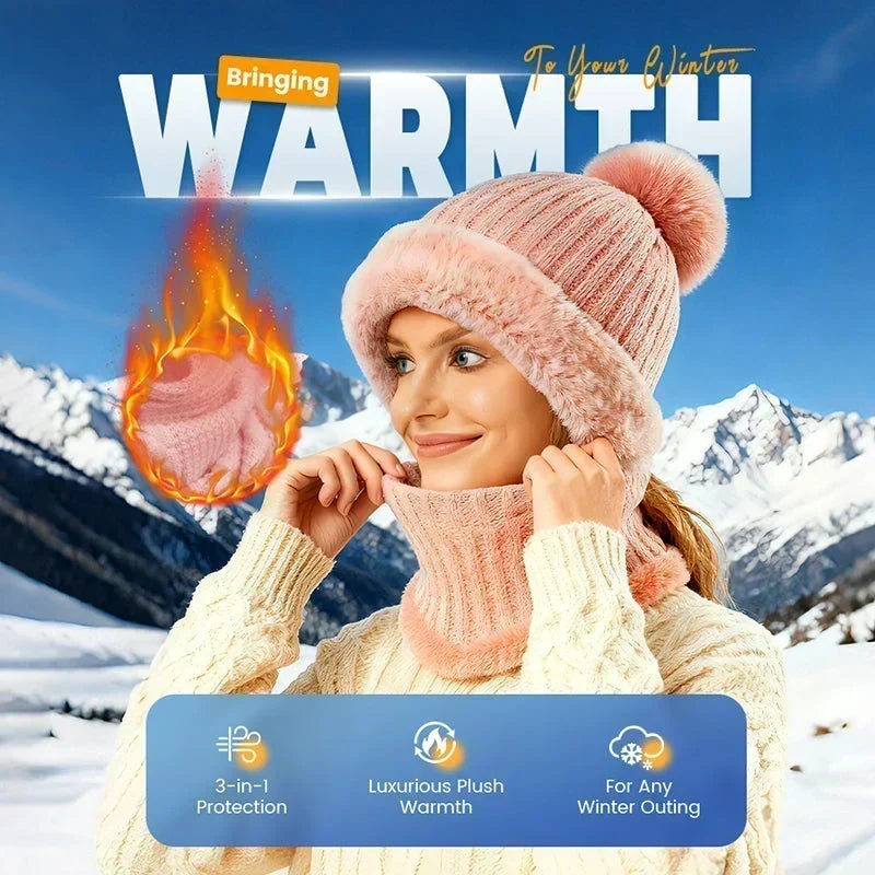 🎉🎁70% OFF!!!-Ready for Winter!!!❄️✨Women’s 3-in-1 Fleece-Lined Knit Balaclava Hat with Scarf & Face Cover🧣