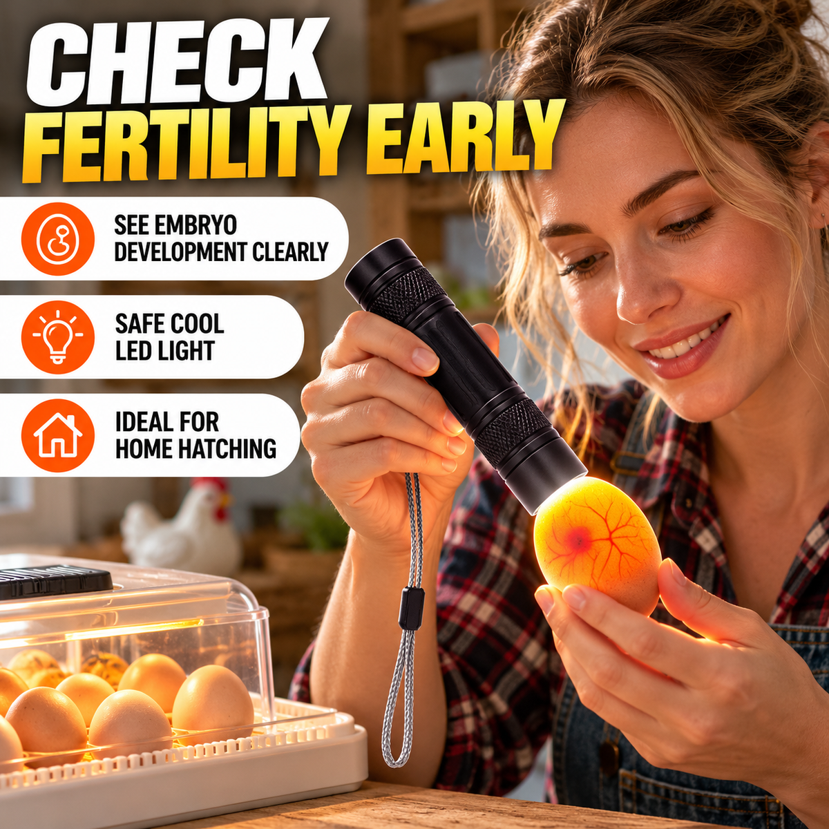 Rechargeable LED Egg Candler for Chicken and Quail Eggs