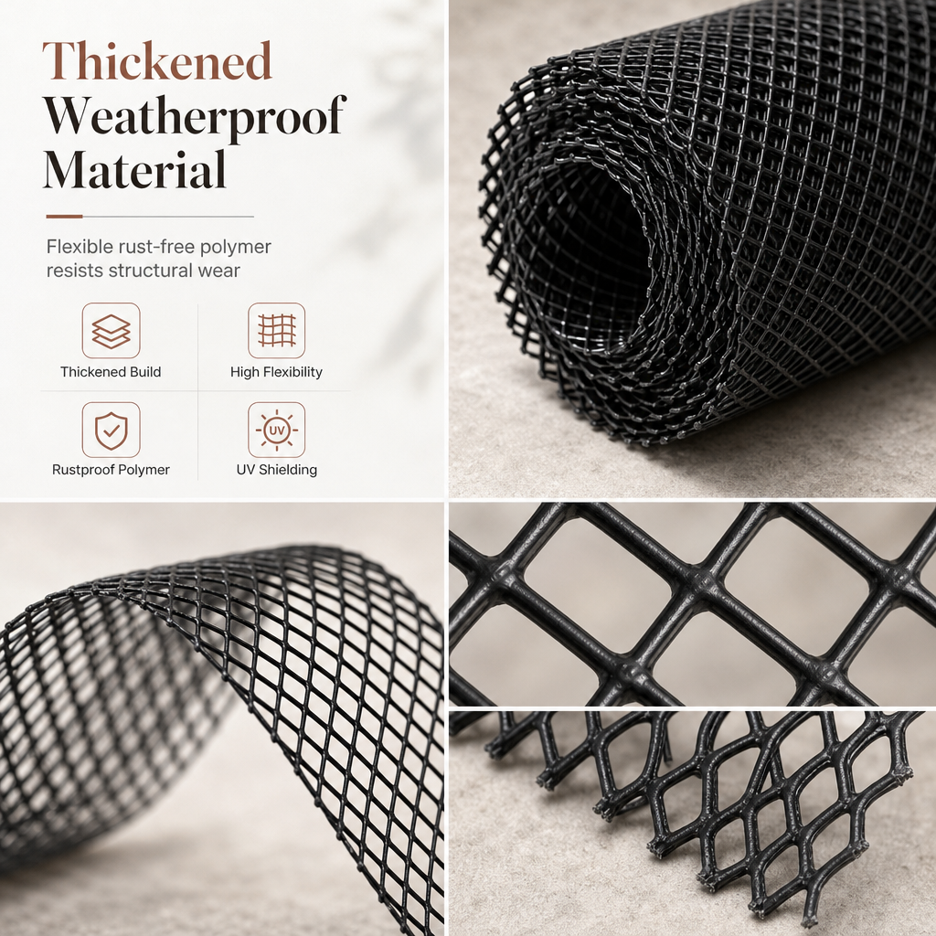 Thickened Plastic Gutter Guard Mesh Roll 15cm x 6m Leaf Filter Net with 10 Fixing Pegs for Roof Eaves Protection