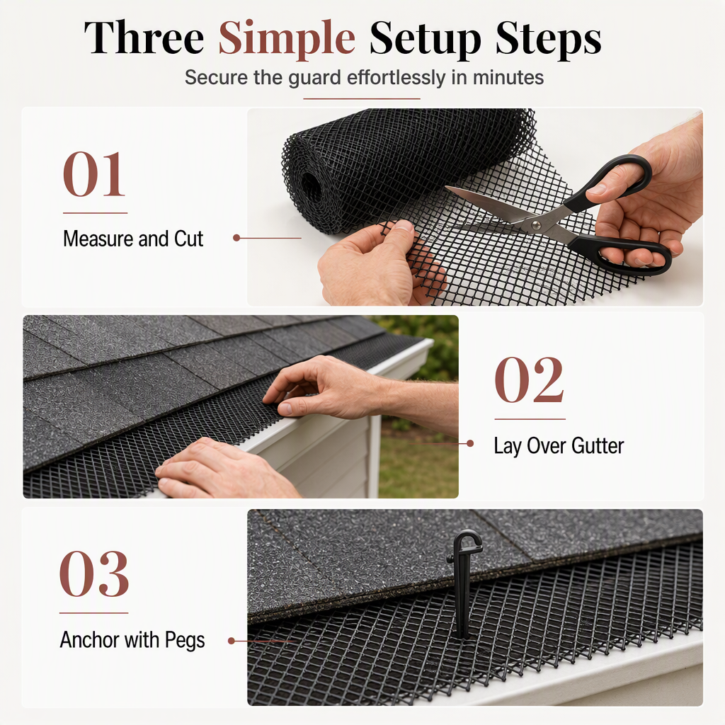 Thickened Plastic Gutter Guard Mesh Roll 15cm x 6m Leaf Filter Net with 10 Fixing Pegs for Roof Eaves Protection