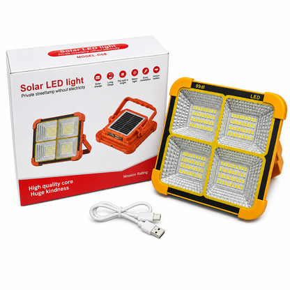 Solar Powered Portable Emergency Light and Outdoor Camping Floodlight with USB Phone Charging Function