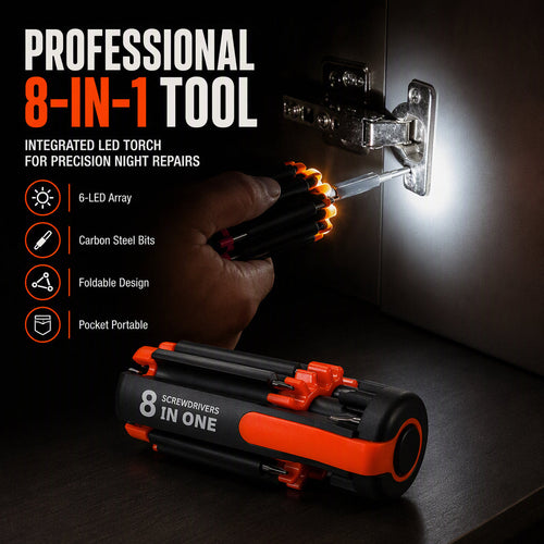 🎉📢📢50% OFF !! ⏰🔧8-in-1 Folding Screwdriver – Built-In LED Work Light & Flashlight