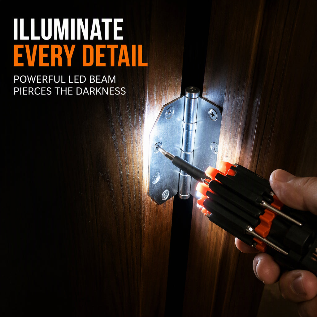 🎉📢📢50% OFF !! ⏰🔧8-in-1 Folding Screwdriver – Built-In LED Work Light & Flashlight