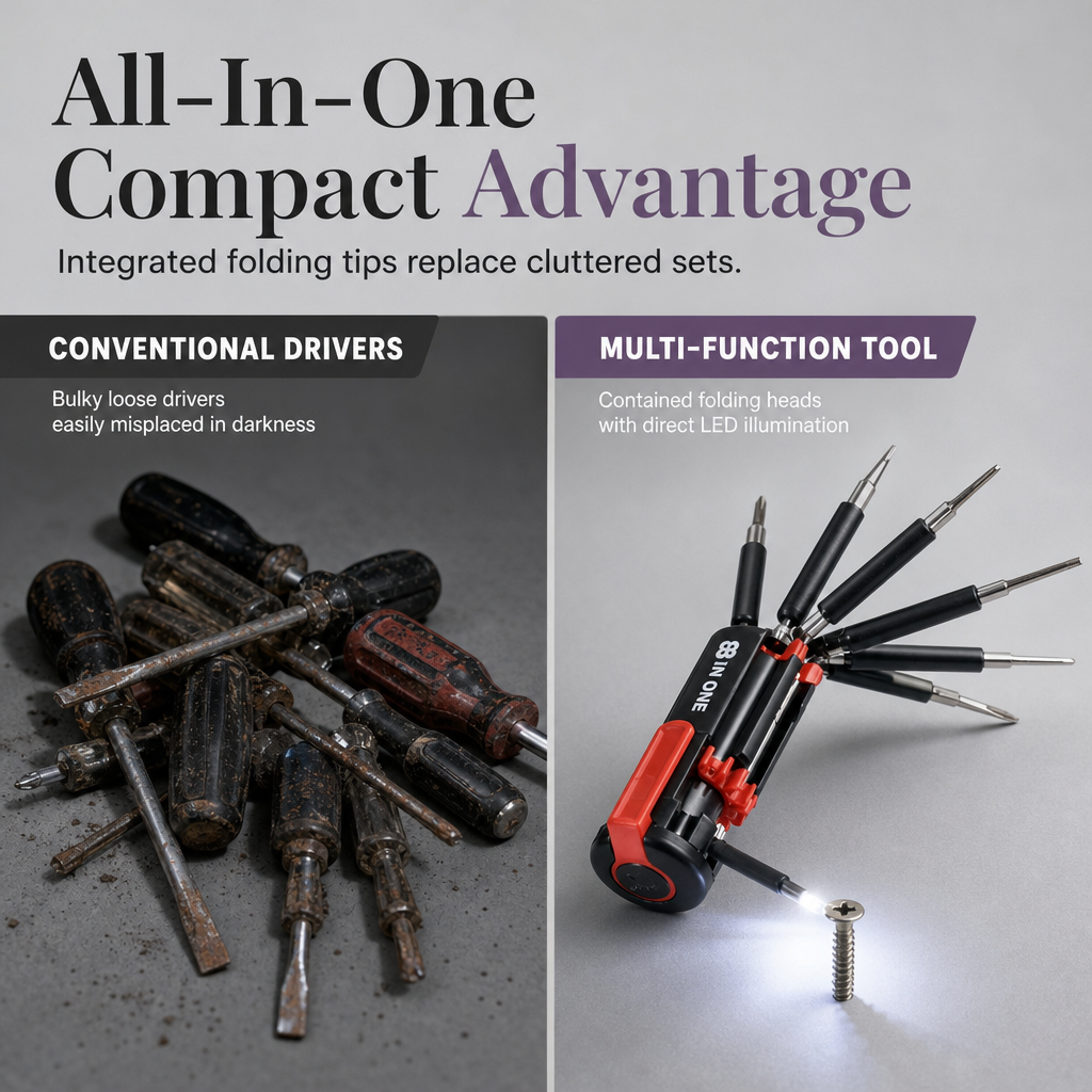 🎉📢📢50% OFF !! ⏰🔧8-in-1 Folding Screwdriver – Built-In LED Work Light & Flashlight