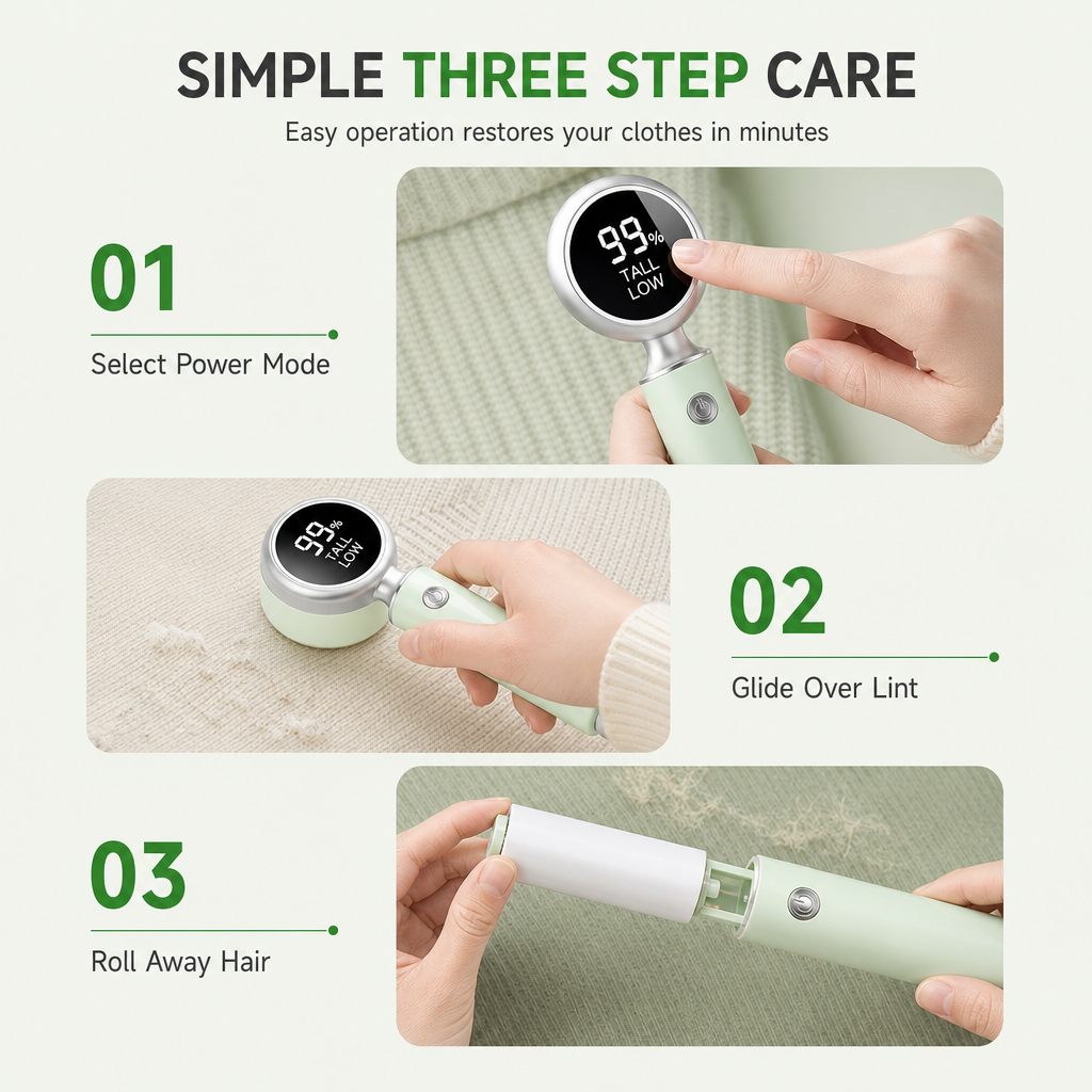 🚨 50% off for the first 50 customers! 🧥 Rechargeable electric fabric shaver with a smart digital display.