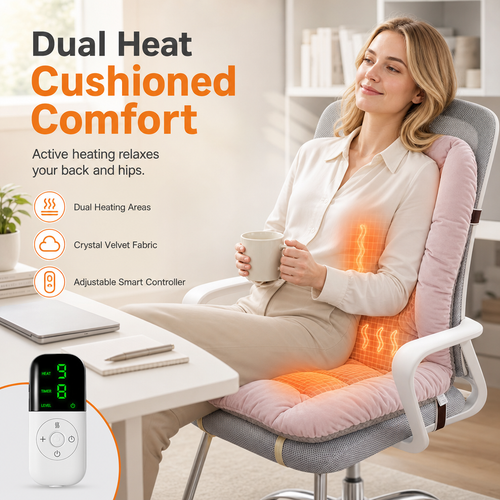 Winter Thickened Plush Integrated Heated Seat Cushion with Backrest Removable and Washable Warm Chair Pad for Office and Student Desk Chairs