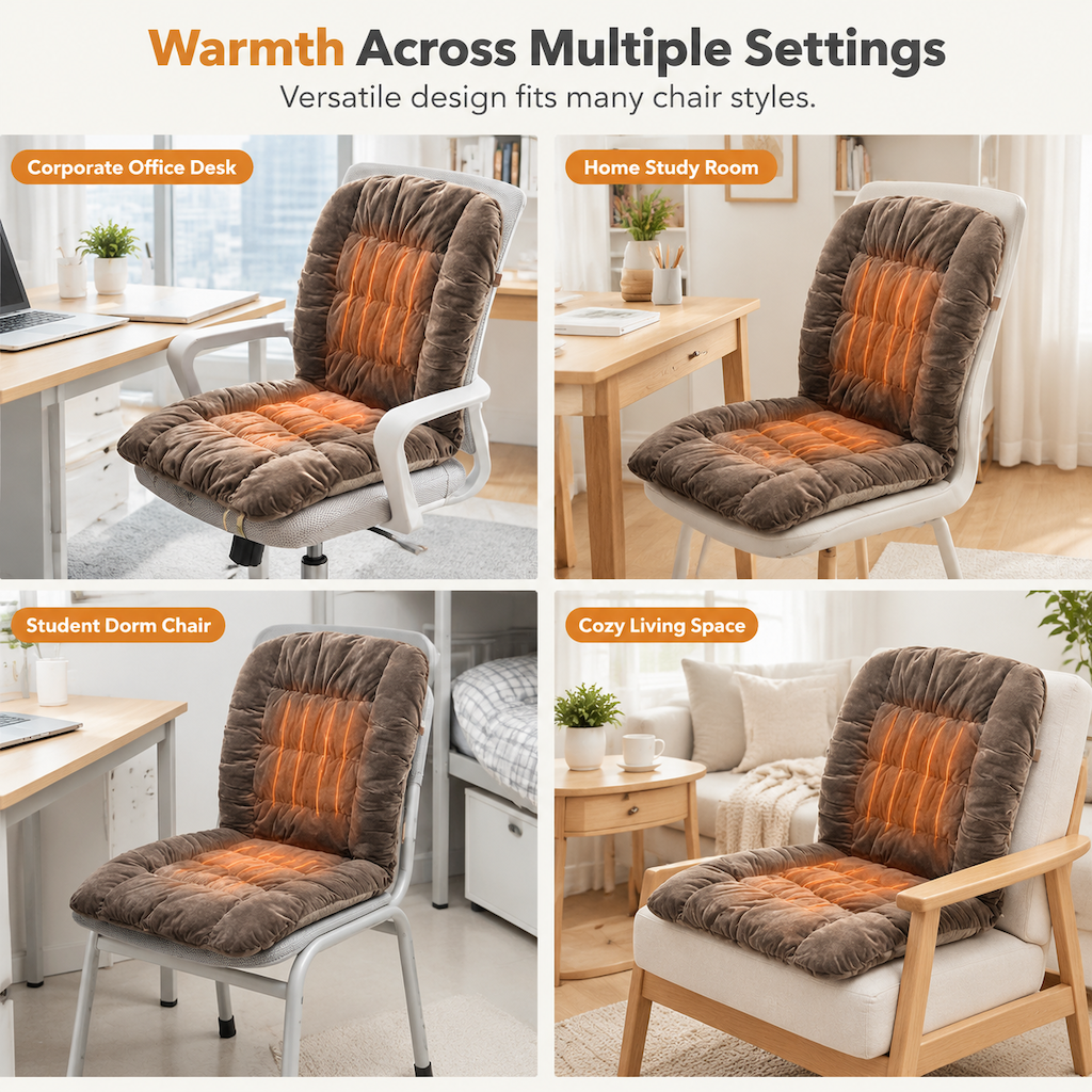 Winter Thickened Plush Integrated Heated Seat Cushion with Backrest Removable and Washable Warm Chair Pad for Office and Student Desk Chairs