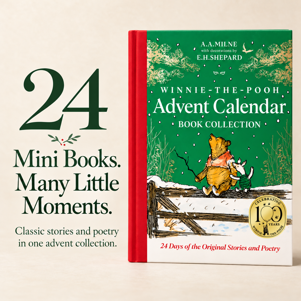 🎄 Winnie-the-Pooh 24-Day Storybook Advent Calendar 📚 | 24 Mini Hardcover Books of Classic Stories & Poetry ✨ Christmas Countdown Gift for Kids, Families & Book Lovers 🎁