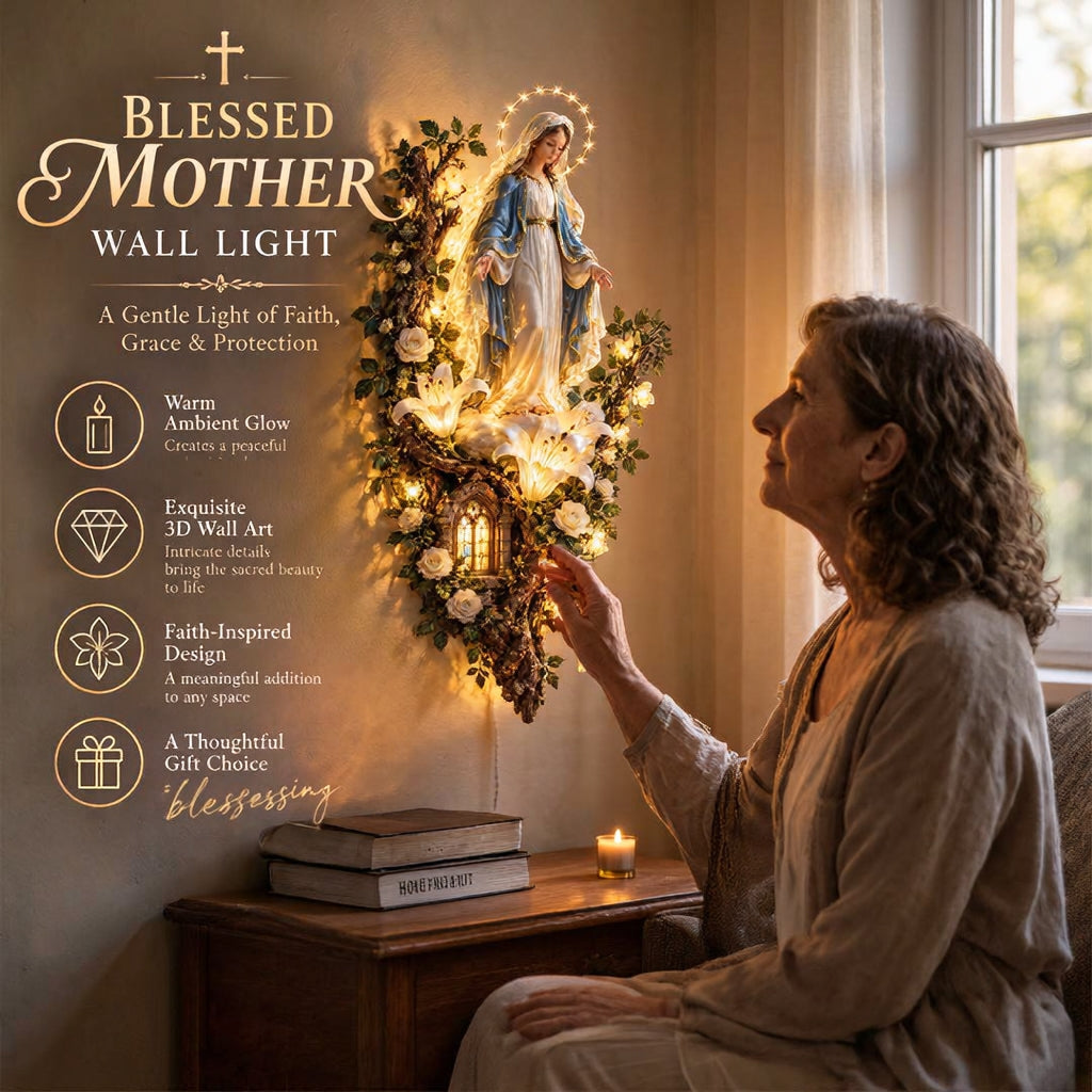 🙏 Blessed Mother Lighted Wall Décor | Virgin Mary 3D Religious Wall Art with Warm Ambient Glow