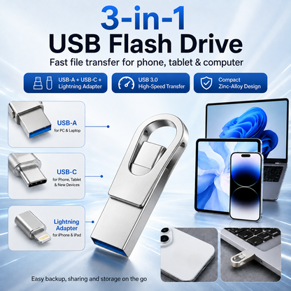 📱 3-in-1 Phone & Computer Flash Drive – Fast Photo & File Transfer